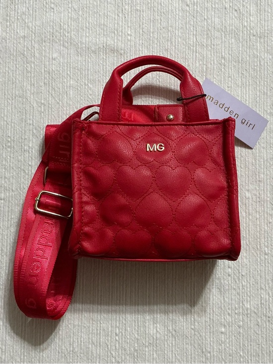 Madden Girl Handbags - Madden Girl Lacy Quilted Heart Red Mini Tote with Adjustable Strap